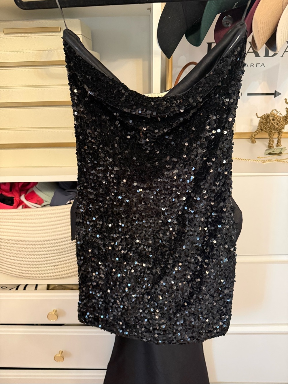Strapless Black Sequin Evening Dress